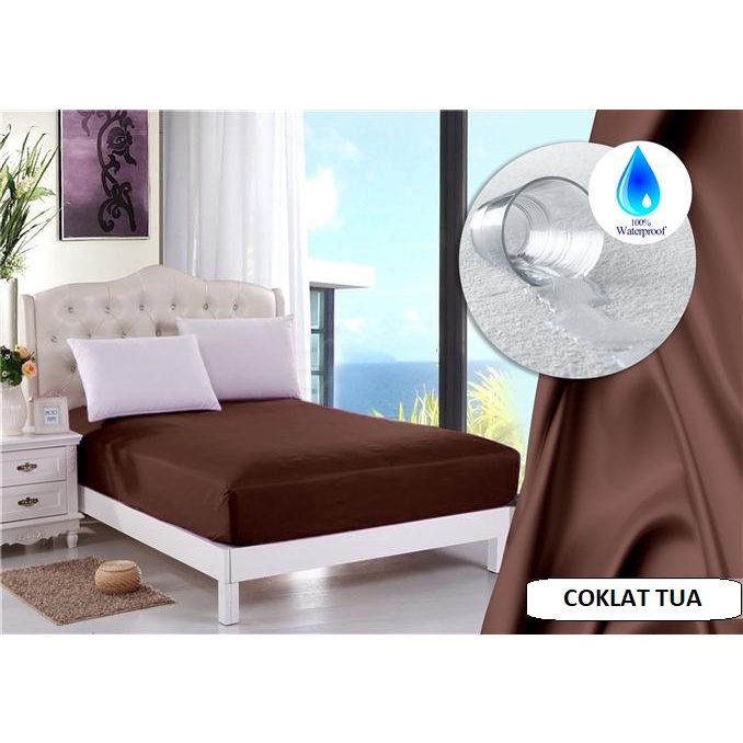 Theora Sprei Waterproof Anti Ompol Polos Coklat Tua | Seprei Anti Air | Sprai Tahan Air | Sepray Waterproof Anti Bocor | Sprei Waterproof Tahan Ompol