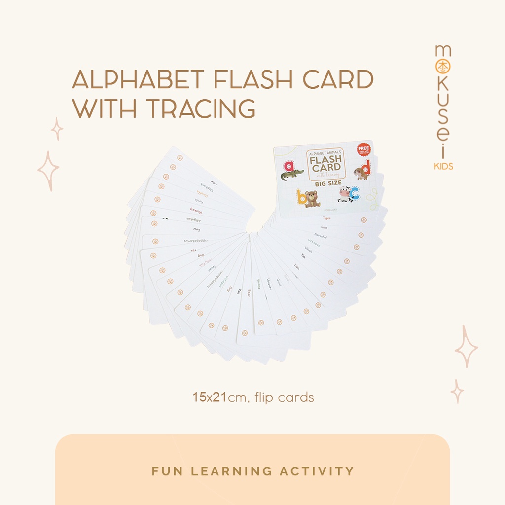 Mokusei Kids | Alphabet Flash Card with Tracing (Animals) | Flash card abc | Animals flash card