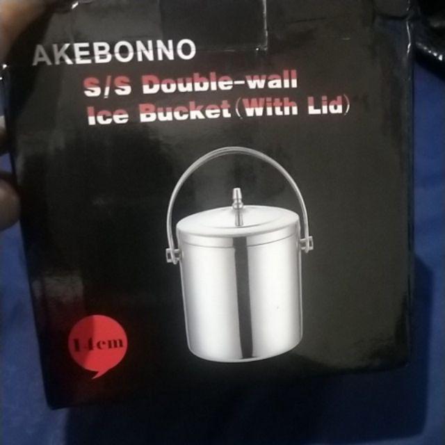 Wadah Es Batu Stainless Steel Beku Tahan Lama Ice Bucket Gratis Pencapit Es | Akebonno