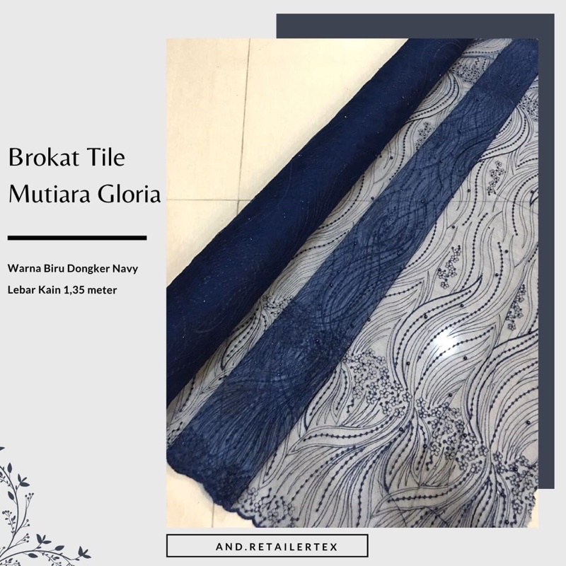 Kain Brukat Tile Mutiara Gloria warna Biru Navy Dongker