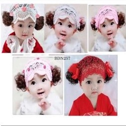 Bandana Flower Pearl + Wig / Headband bayi / Bando Bayi