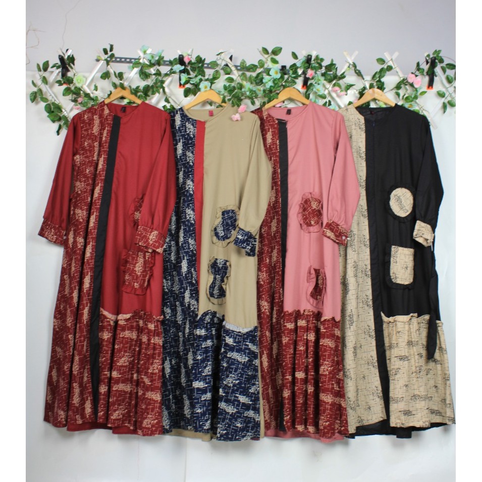 Gamis katun toyobo haibah busui MOTIF ETNIK