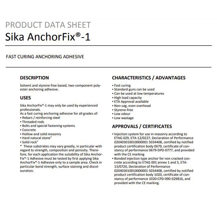 Chemical Anchor Sika AnchorFix 1 / lem beton / lem angkur