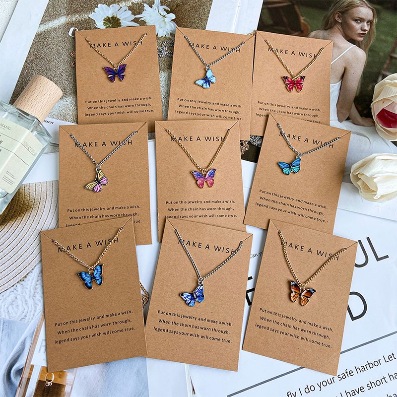 Kalung Rantai Klavikula Desain Kupu-Kupu Warna-Warni Gradasi Gaya Korea Untuk Wanita