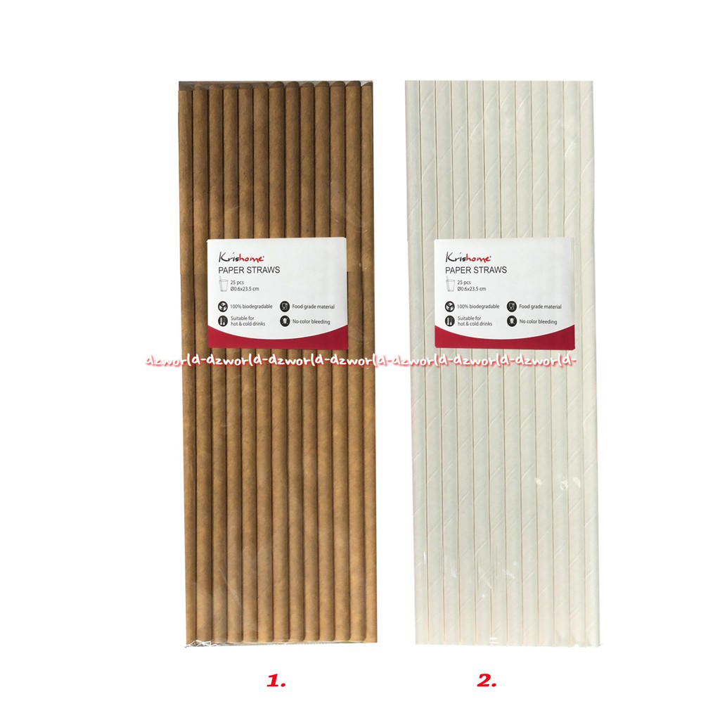 Krishome Paper Straws Small 25Pcs Biodegradable Hot Cold Sedotan Kertas Kecil Putih Coklat Kris Home