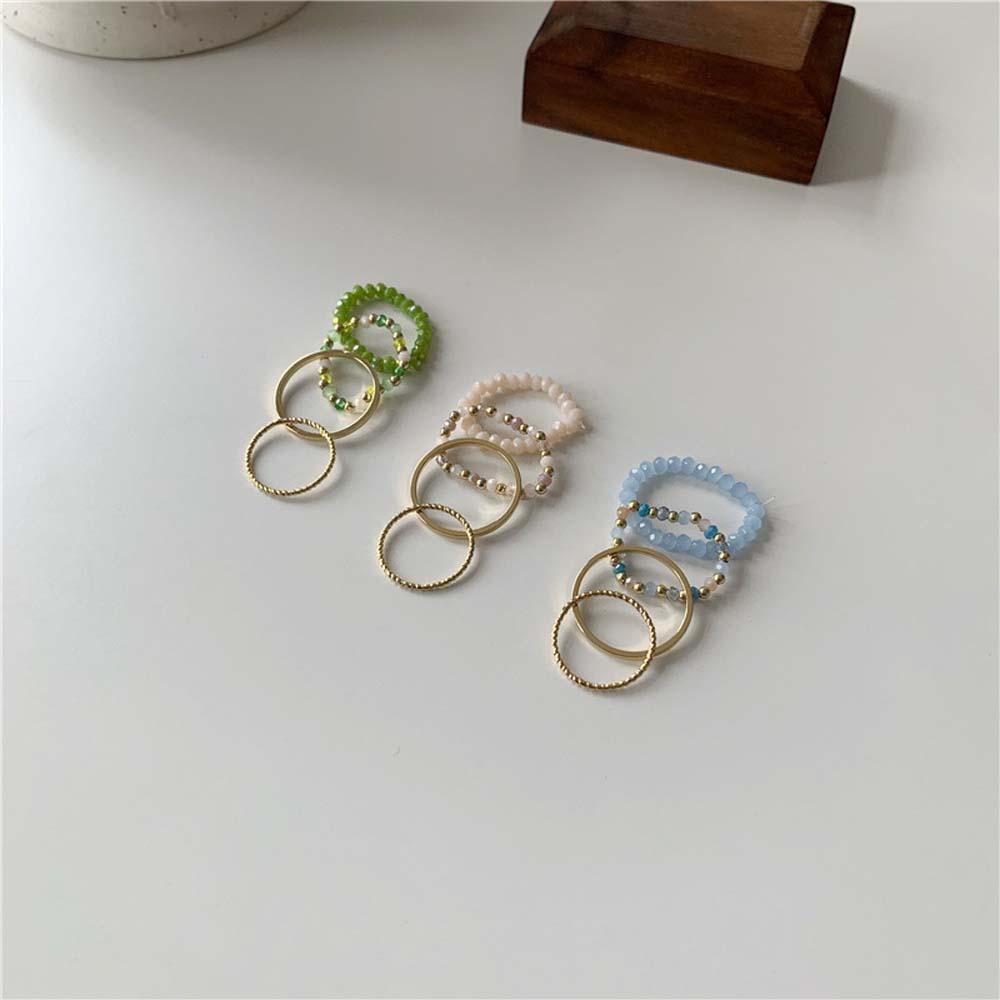 Mxbeauty Cincin Manik-Manik 4pcs Simple Wanita Muticolor Korea Cewek Jari Telunjuk Ring