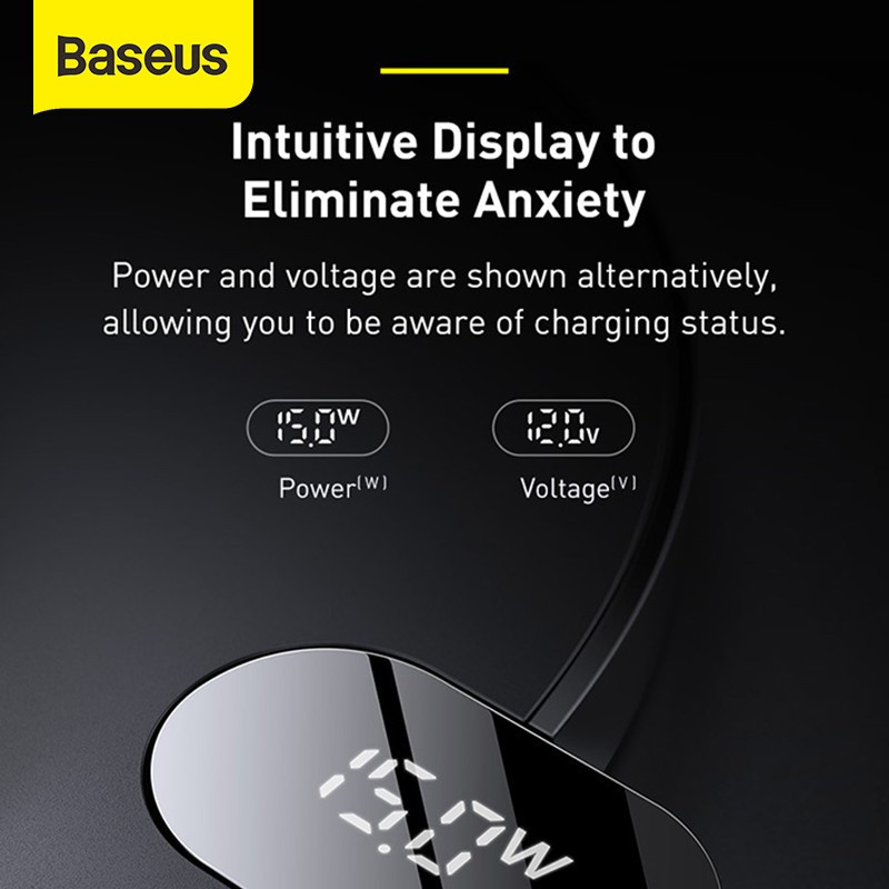 BASEUS WIRELESS CHARGER DIGITAL LED FAST CHARGING PAD QUICK CHARGE 15W