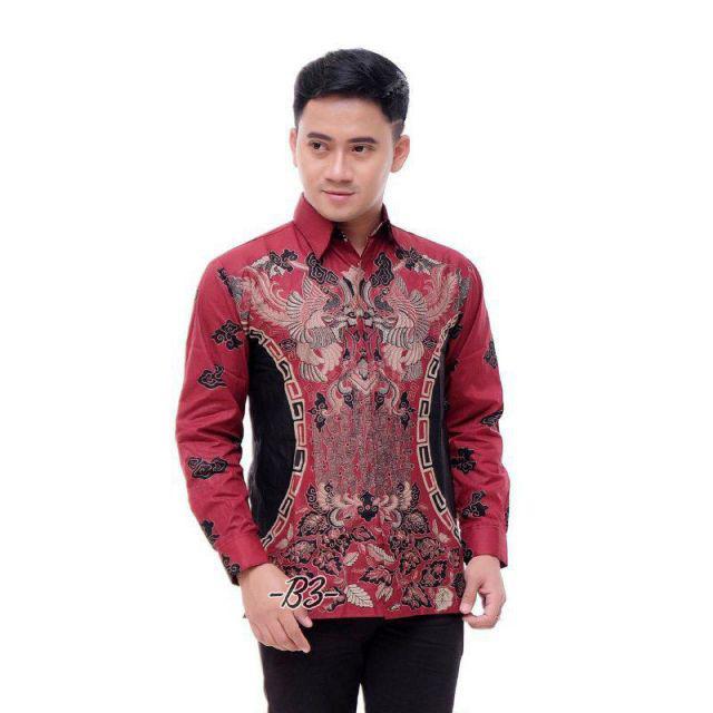 Kemeja Batik Pria Lengan Panjang Size M L Xl Xxl  Bswart Hrb026 Kenongo Lengan Panjang