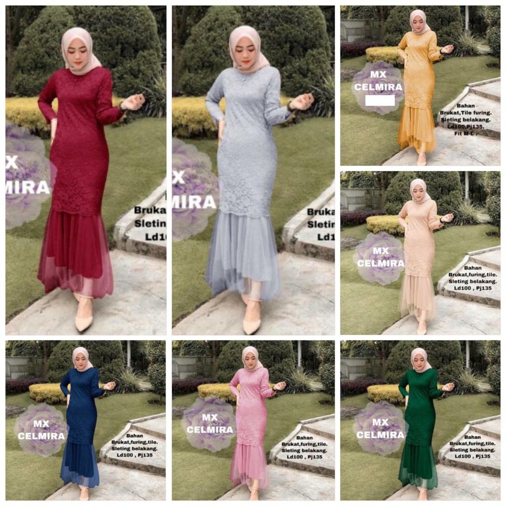 Maxi Celmira Duyung Brukat Cord Tulang Premium Gamis Baju Muslim Dress Pesta Fashion Lebaran Murah