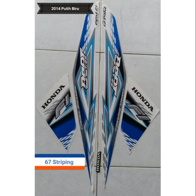  Stiker  Striping Motor  Honda Beat  PGM F1 2014 Putih  Biru  