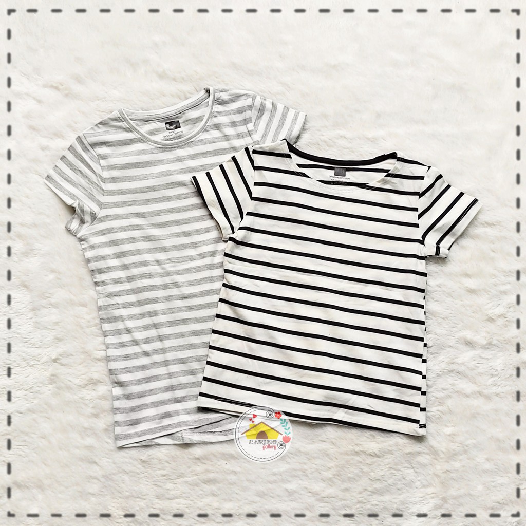 Kaos Anak HM for Girls Short Sleeve Basic Organic Cotton STRIPES series