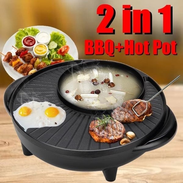 Steamboat Elektrik Fleco F-602 - Panci Elektrik 2 In 1 BBQ Dan Steamboat Tidak Lengket Saat Digunakan