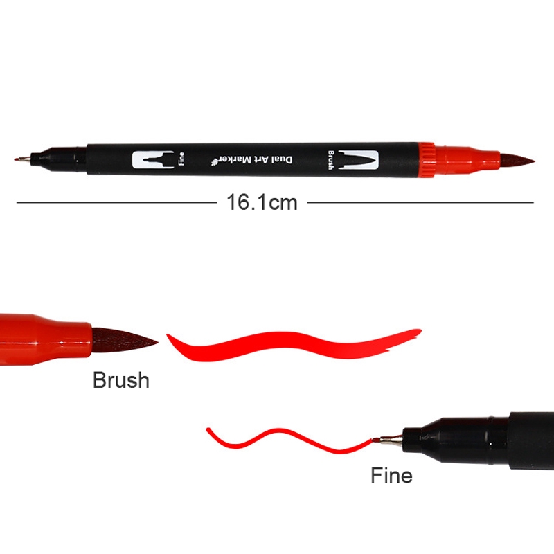 Set Kuas Lukis Cat Air Dengan felt nibs Berkepala Dua Dengan Kepala Kuas Dan Kepala Gambar Detail Digunakan Di Sekolah