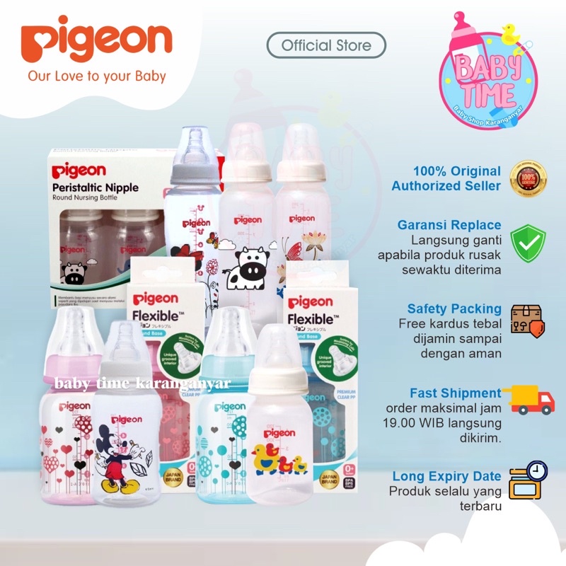 Botol Susu Anak Bayi PIGEON 50ml 60ml 240ml Baby Slimneck MM Standard Bottle Peristaltic Nipple M Dot Ulir 4+