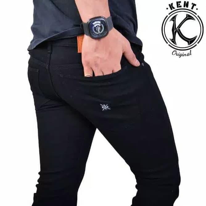 qykd celana jeans pria original celana levis cowok casual slimfit pensil - hitam, s lgjh