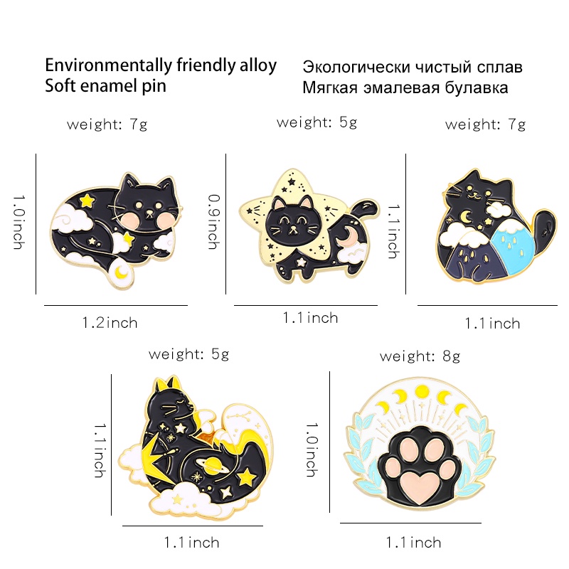 Bros Pin Kerah Motif Kucing Matahari Bulan Awan Untuk Aksesoris Pakaian