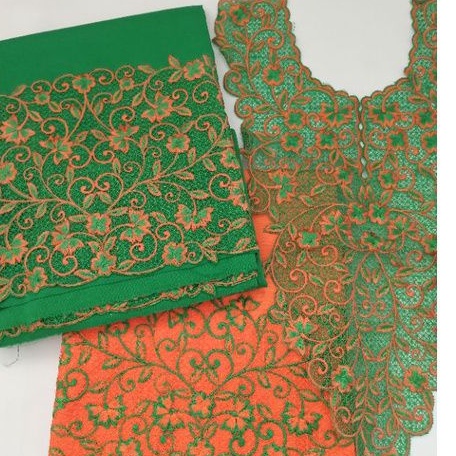 Kain Kebaya Kurung Muslim Modern Bordir Kerancang Balotelli Hijau Botol - Orange