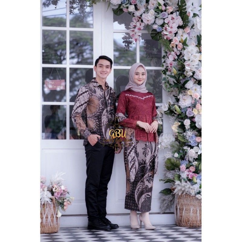 Kebaya Couple Asyifa Maroon Batik kebaya Couple lamaran Kebaya Couple brokat Kebaya Couple wisuda