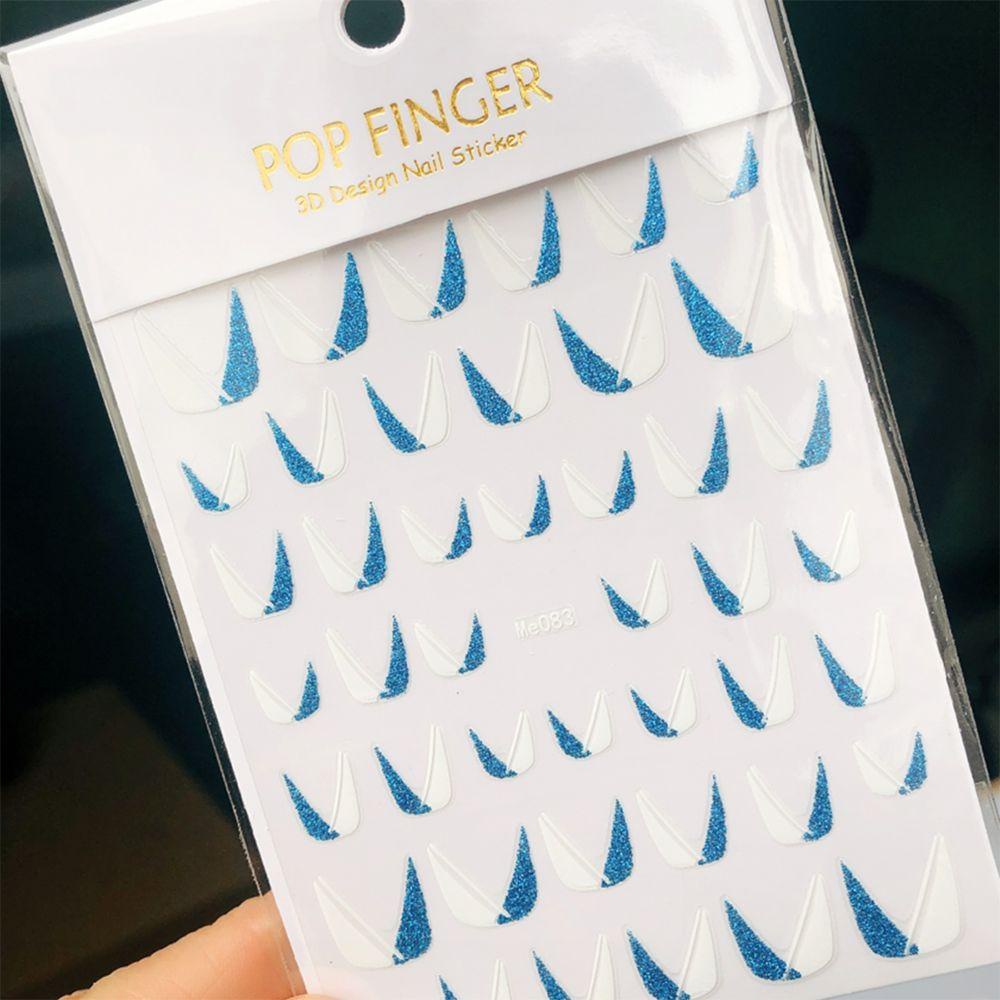 Agustina French Tips Stiker Kuku Kreatif Mode Geometri Mengkilap Glitter French Line Nail Slider Gadis DIY Manicure Aksesoris Putih Sliders Decals