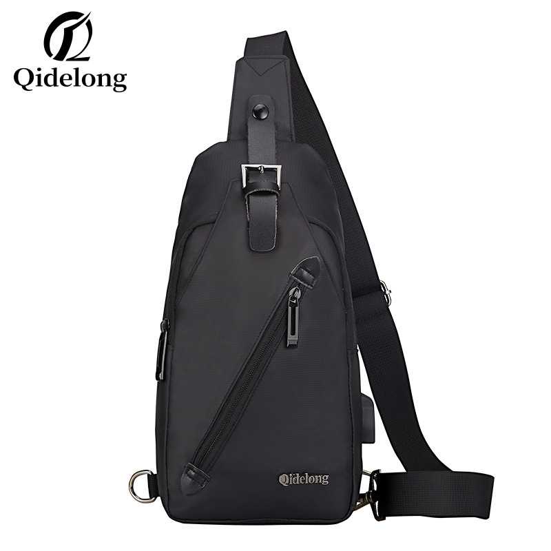 Qidelong Tas Selempang Crossbody Sling Bag dengan Slot USB - P001-Hitam