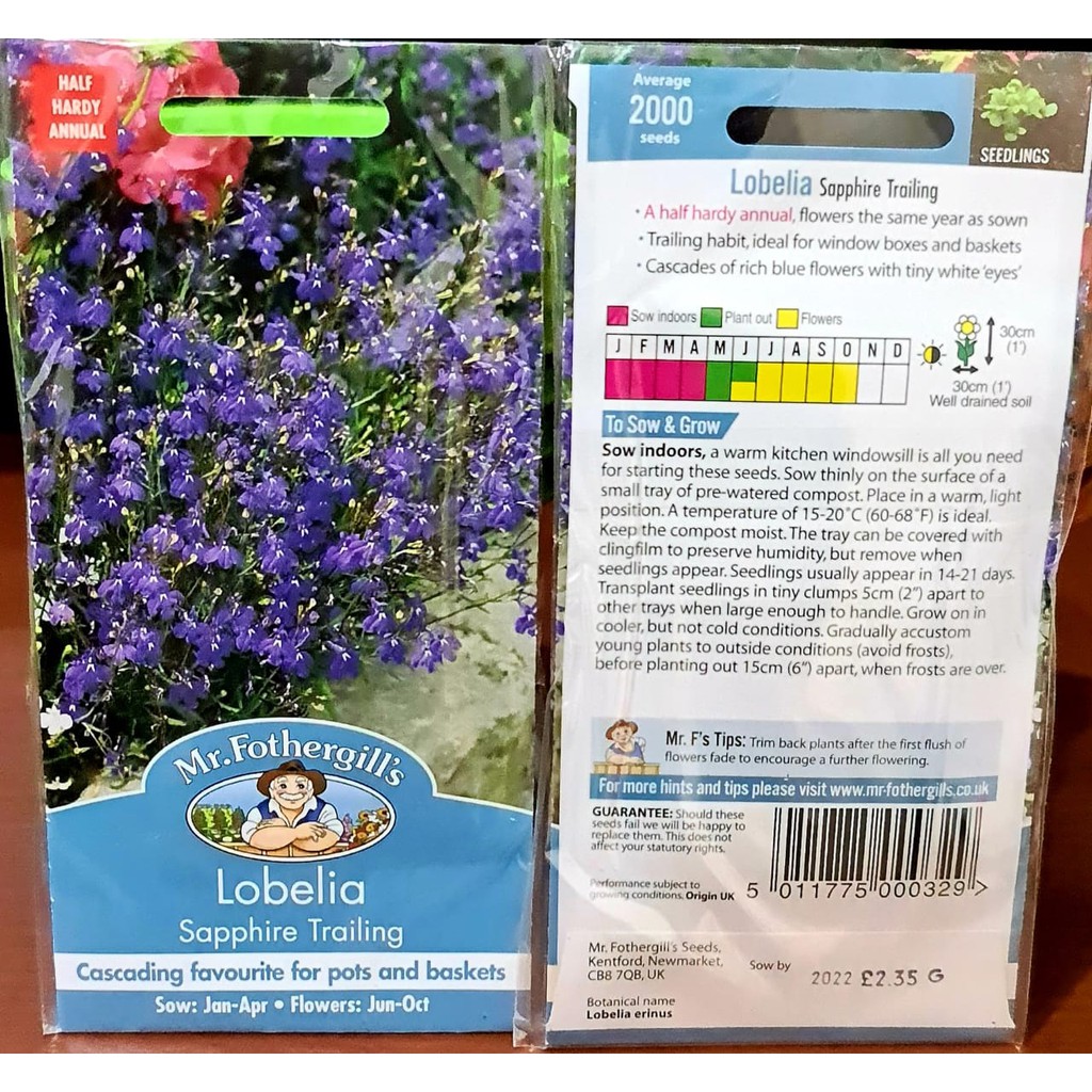 benih bunga LOBELIA SAPPHIRE TRAILING PACK 2000 BIJI bibit bunga import f1 MR FOTHERGILLS