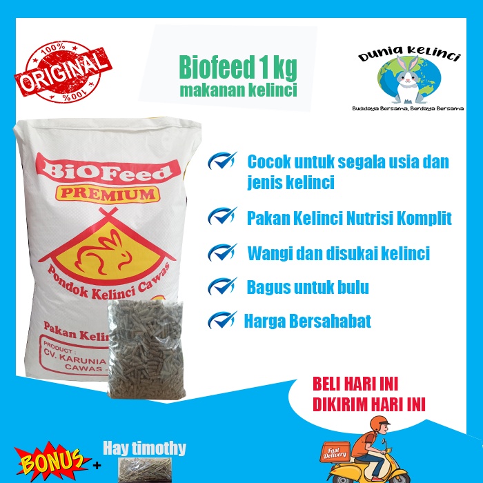 MAKANAN KELINCI BIO FEED 1 KG PAKAN PELET RABBIT FOOD BIOFEED