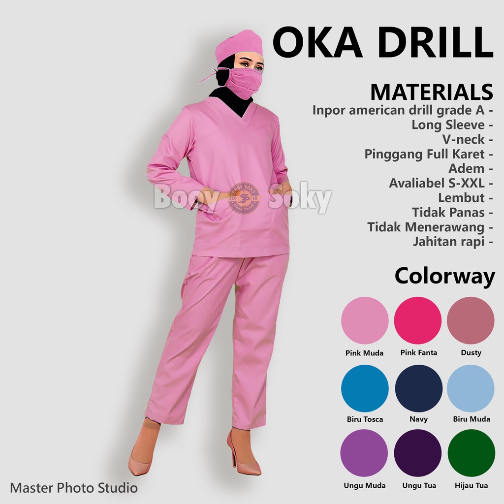 Baju OK Lengan Panjang / Baju Oka / Baju Jaga / Baju Medis / Baju Operasi - Pink Muda