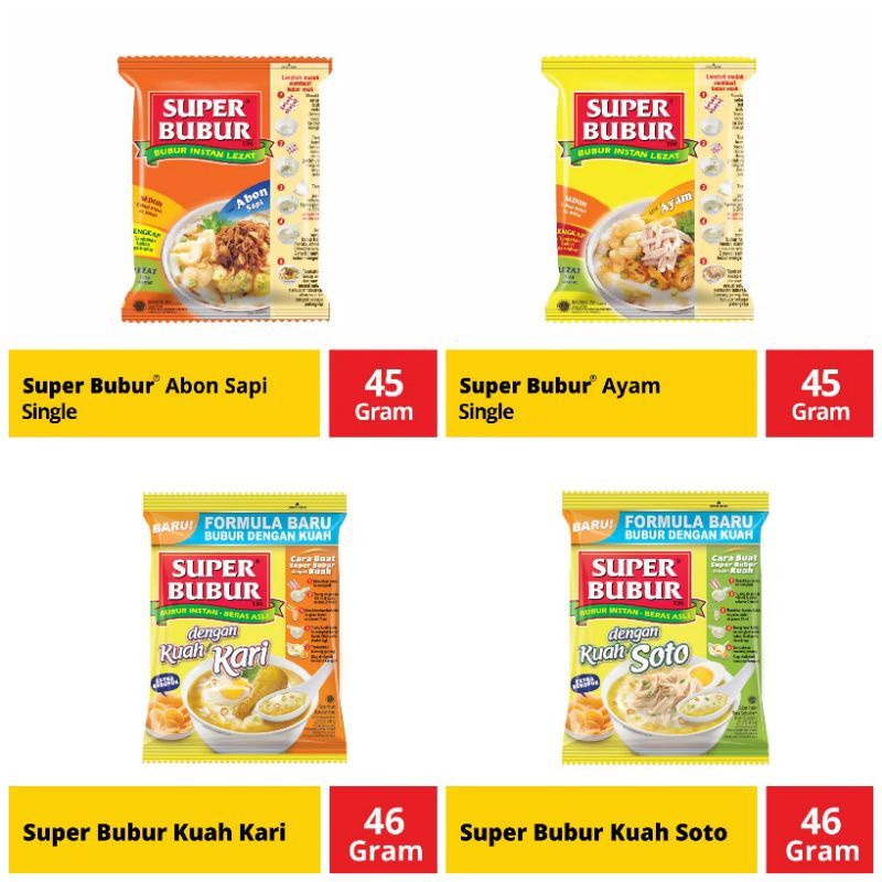 

Super Bubur rasa ayam/abon/soto/kari 45gr