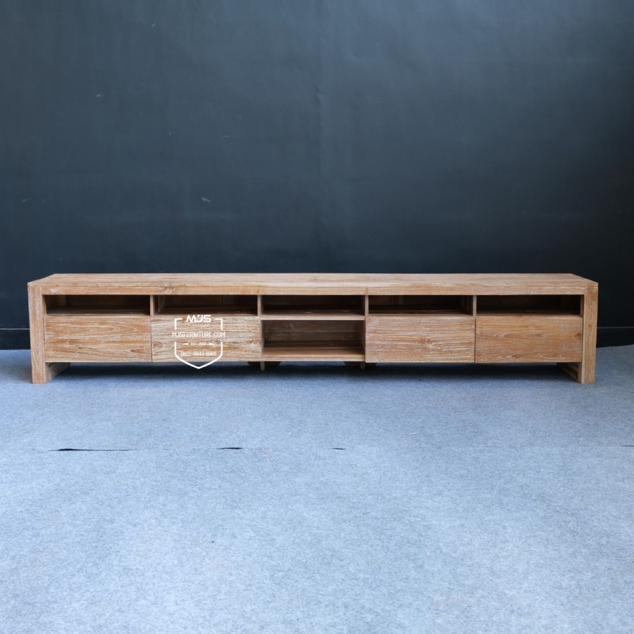 meja tv rustik antik whitewashed minimalis kayu jati
