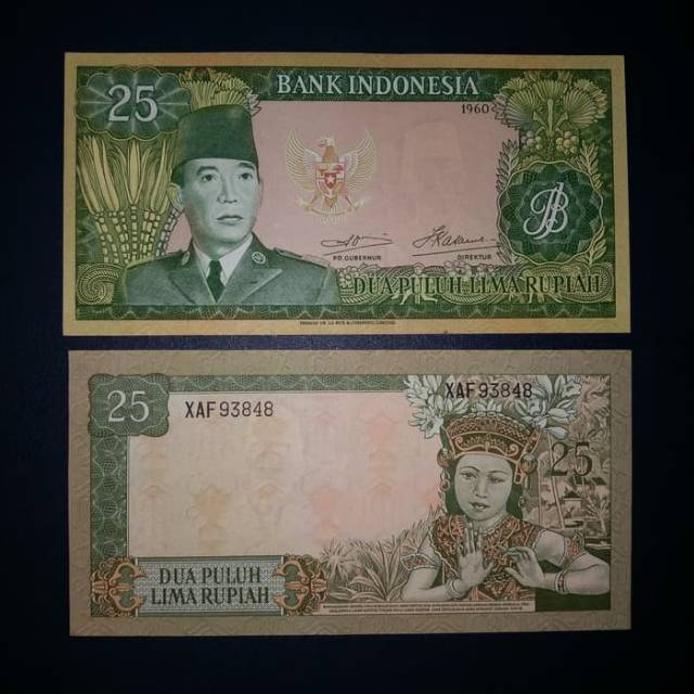 Uang Kuno 25 Rupiah Soekarno 1960 XF
