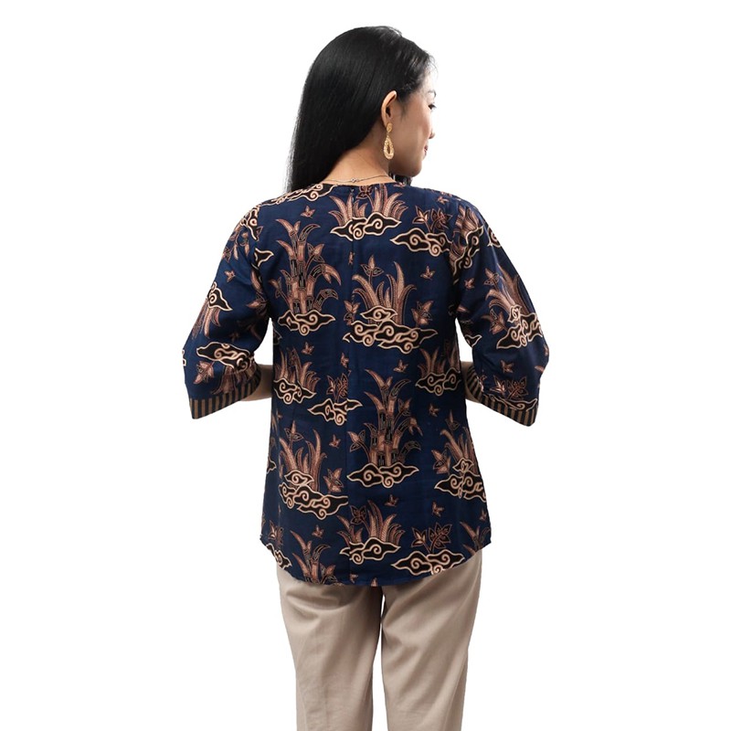 Batik Couple Rumput Mas Navy – Blouse Batik Wanita – Hem / Kemeja Batik Pria - S-M-L-XL-XXL-3L-4L-5L-2
