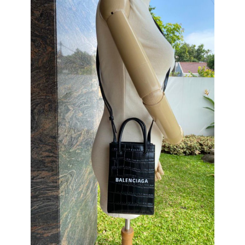 TAS HP WANITA BALENCIAGA MINI CROCO PRINT LEATHER TOTE BAG