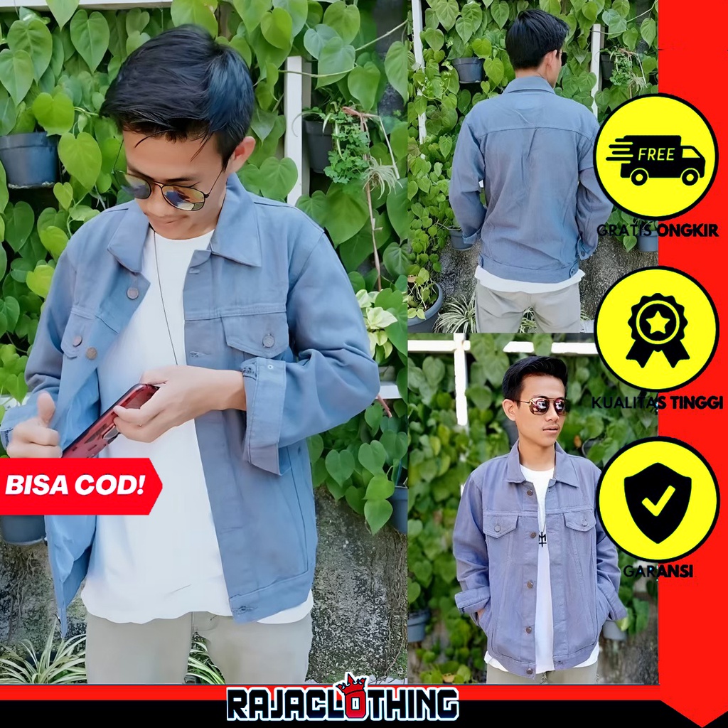 RCL - Jaket Jeans Denim Abu-Abu Pria Wanita Big Size Jumbo M.L.XL.XXL Bahan Jeans Tebal Gratis Ongkir Harga Termurah