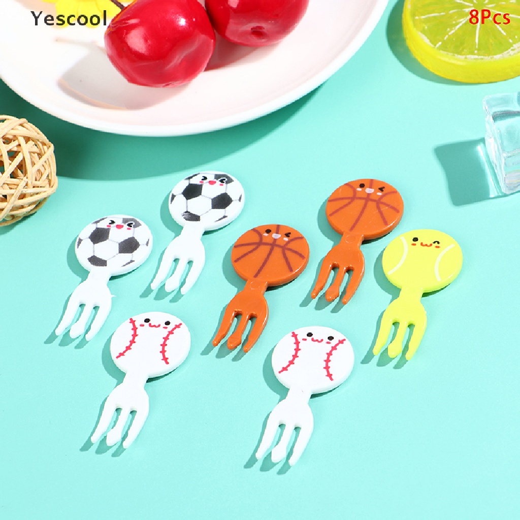 Yescool 8Pcs Tusuk Gigi Mini Bentuk Bola Sepak Kartun Untuk Snackkuemakanan Penutup