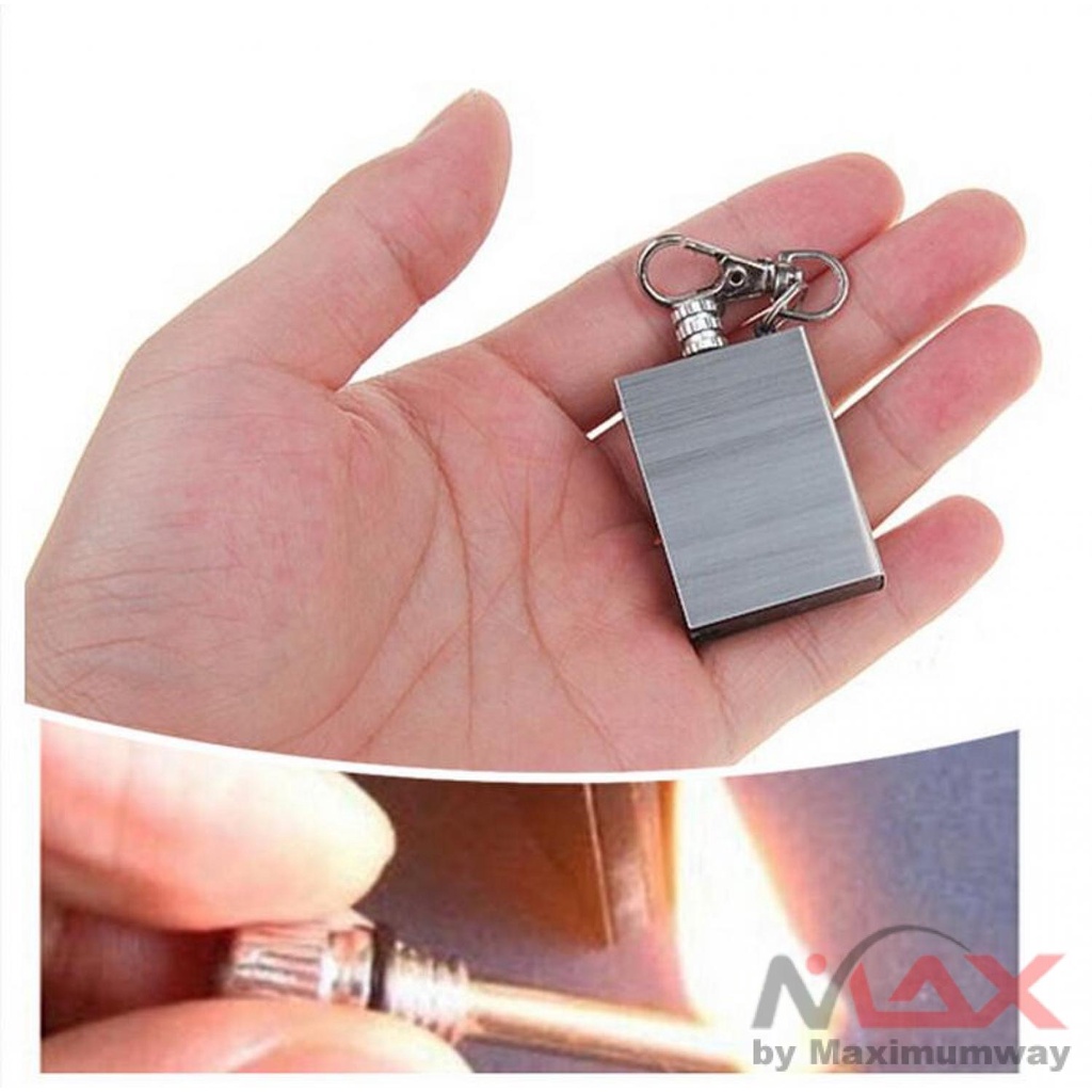 Gantungan Kunci korek api Emergency darurat Anti Air matches Firetric Gantungan Kunci Pemantik Api Waterproof - A1243 Warna Silver Portable Emergency Fire Starter Flint Match Lighter Outdoor Hiking Survival Useful Silver NO OIL