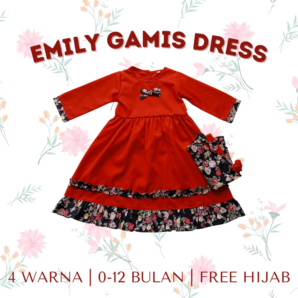 gamis dress anak 0 - 12 bulan 12 - 18 bulan baju dress muslim bayi anak perempuan EMILY GAMIS DRESS