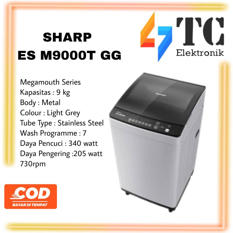 Mesin Cuci Sharp ES M9000T GG 1 Tabung - 9 KG