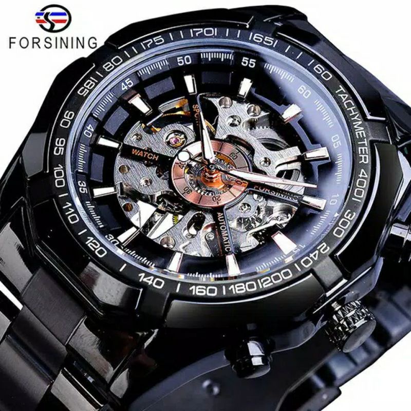 FORSINING HITAM jam tangan mekanik automatis