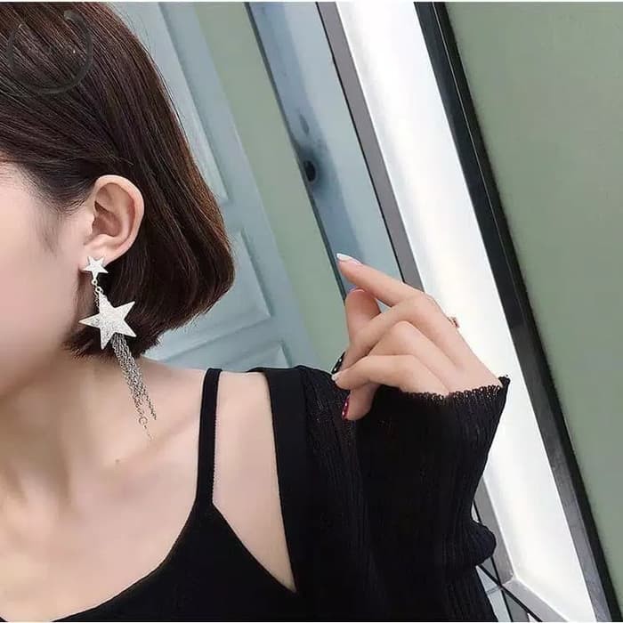 Anting Panjang Bintang Rumbai Dua Warna