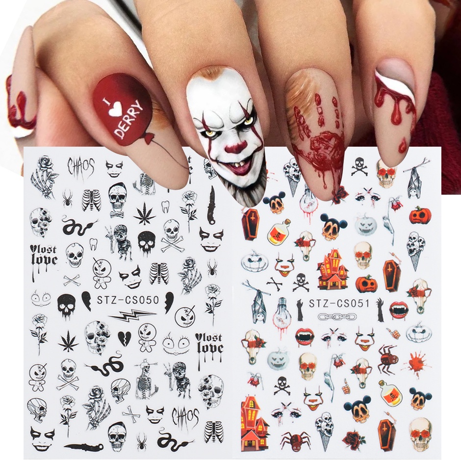 1pc Stiker Kuku Desain Labu Monster Daun Maple Halloween 5D Untuk Dekorasi Manicure