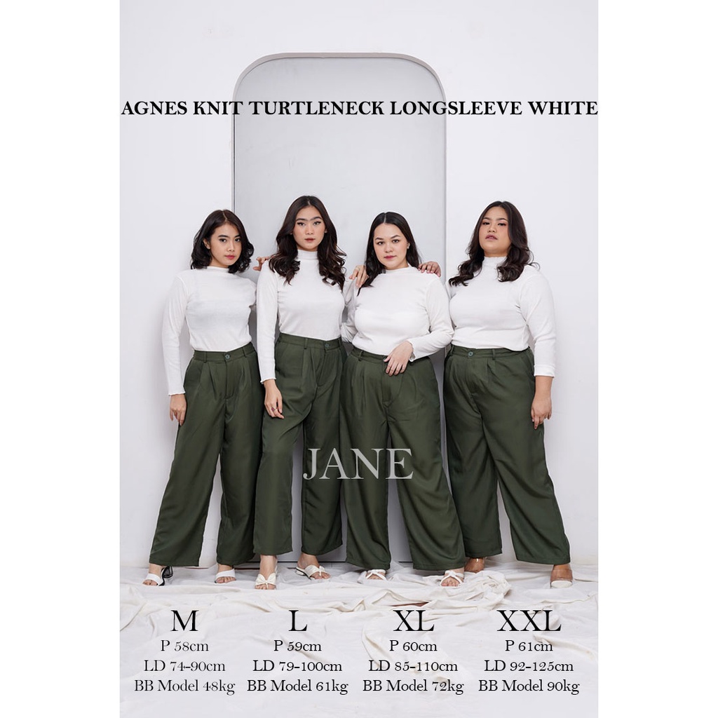 JANE COLLECTION || Atasan Wanita Lengan Panjang Kaos Hijabers Rajut Agnes Knit Turtleneck Longsleeve