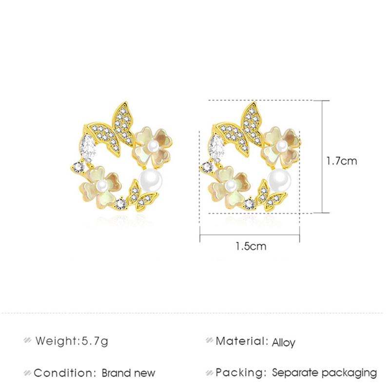 Anting Mutiara Bunga Kupu-kupu Manis Anting-anting Pin Kupu-kupu Emas Bulat Fashion Korea