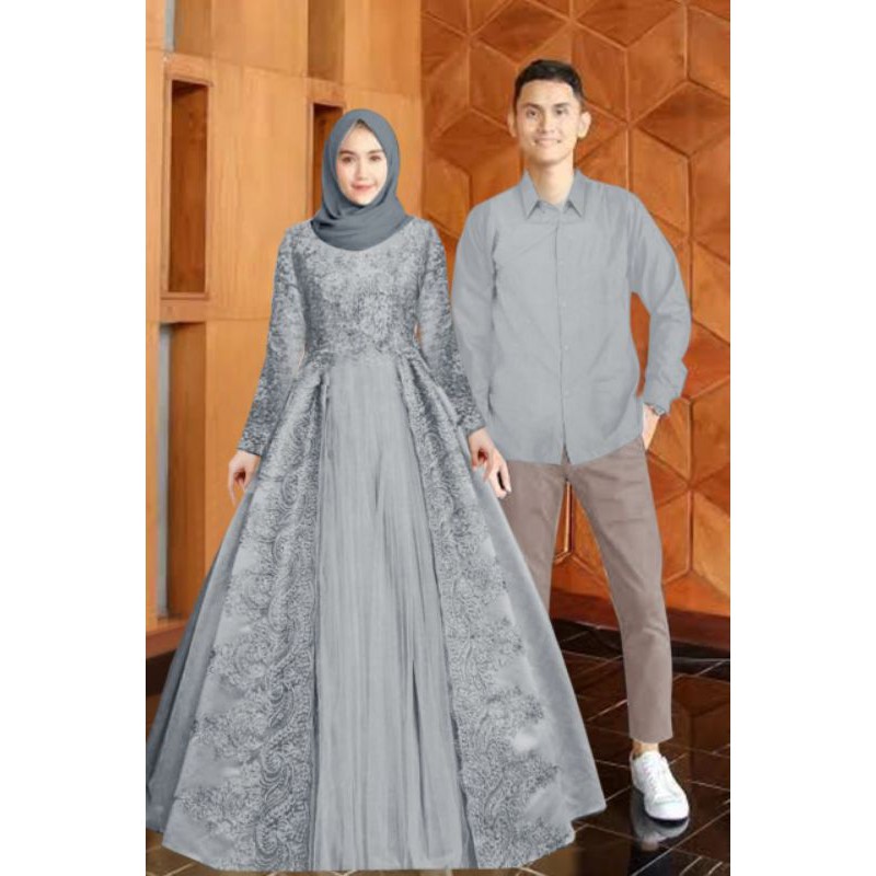 Gamis Couple Brokat Pesta Princess Cinderella Muslim Lebaran Kondangan Lamaran Tunangan Shopee Indonesia