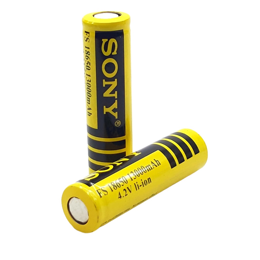 Baterai Charger 18650 Li-ion 4.2volt-13000mAh Warna Kuning Tube Positif Ceper Isi 2pcs