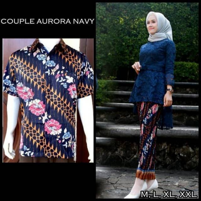 Set Couple Kebaya Brukat Aurora Navy | Kebaya Modern | Hem Lengan Pendek - Navy,  M