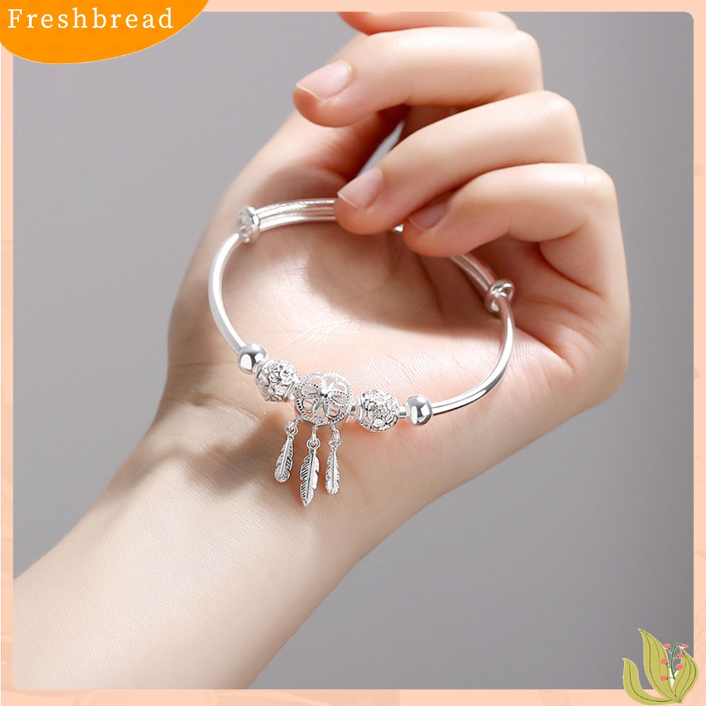 |Frebre Frebre| Gelang Tangan Wanita Desain Dream Catcher Rumbai Bulu Warna Silver Untuk Pesta