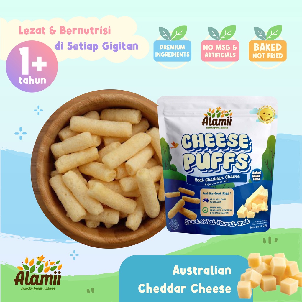 ALAMII Puffs - Snack Sehat Bayi / Anak - Cheese/Golden Veggie/Peanut Butter/Strawberry Yogurt - Cemilan Biskuit Anak NO MSG Halal