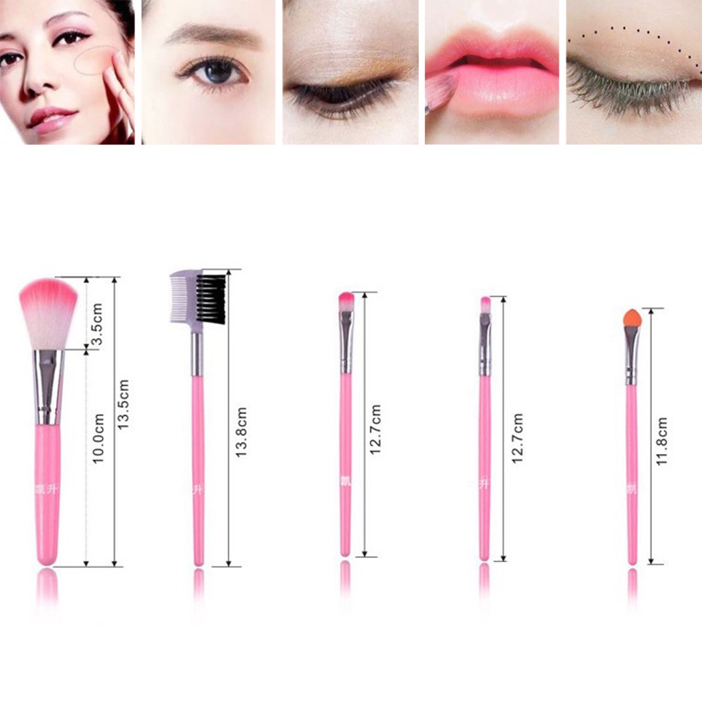 ❄ TMALL ❄ R636 5PCS/ Set Kuas 5 in 1 Make Up Brush Kuas Makeup Eyebrow Brush Blush On Brush Eyeshadow Brush Sponge