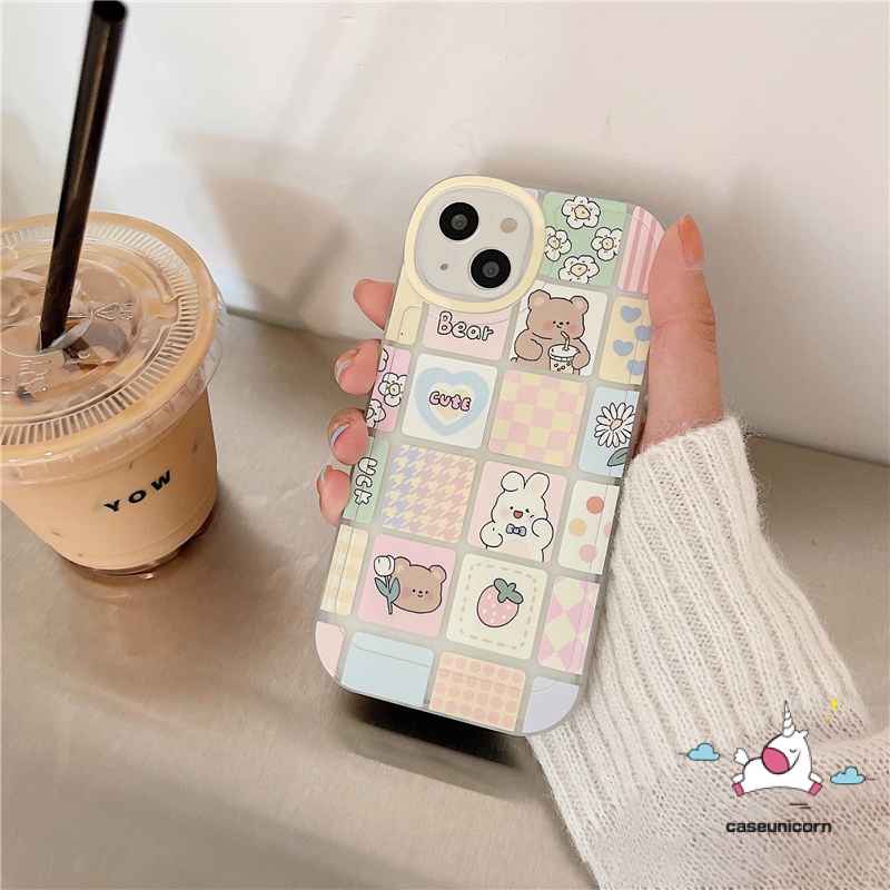 Case Kotak-Kotak Lucu Samsung A14 A13 A04 A12 A04S A50 A50s A30s M23 A33 A53 A73 5G A32 A52 A72 A20 A30 A31 A21s A10s A51 A20s A11 A71 A52s A22 M32 A03s A02s M22 A03 A23 Bear Bunny Cover