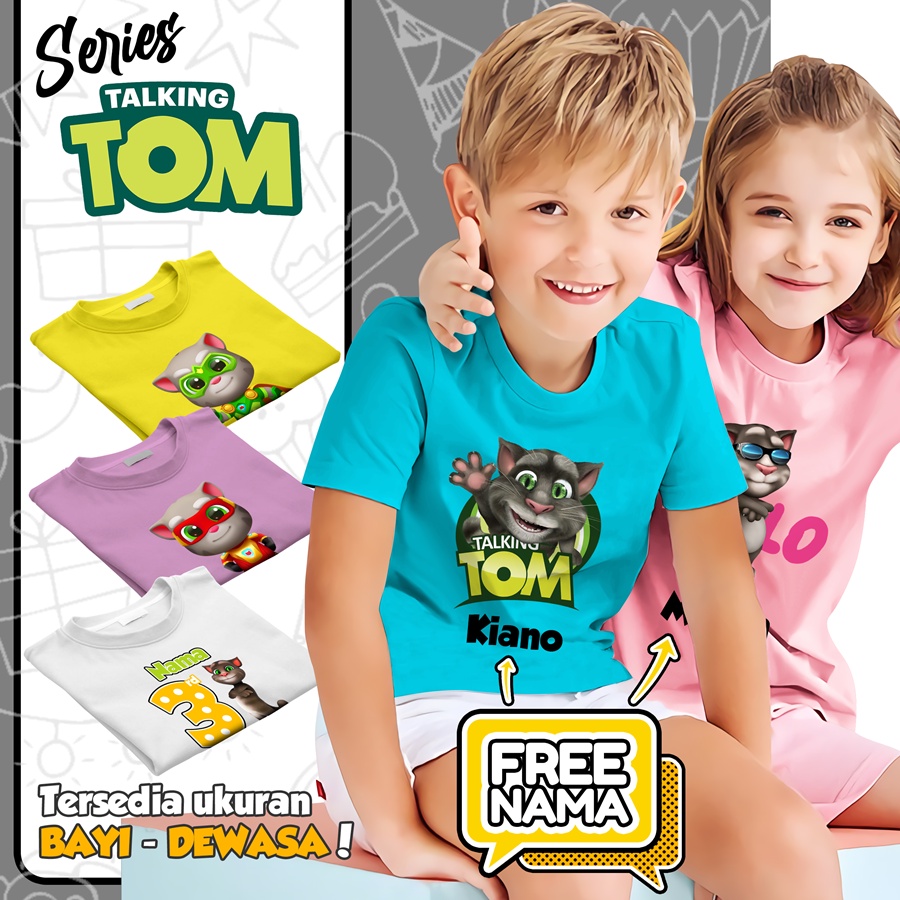 Baju Kaos ANAK DAN DEWASA TALKING TOM CAT COUPLE (FREE NAMA)